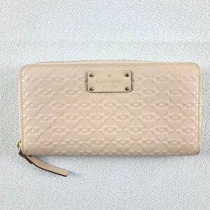 Kate Spade Zipper Wallet Beige Embossed
